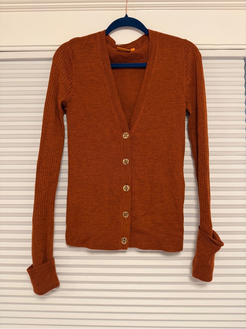 Tory Burch V-Neck Button Cardigan Sweater - Rust